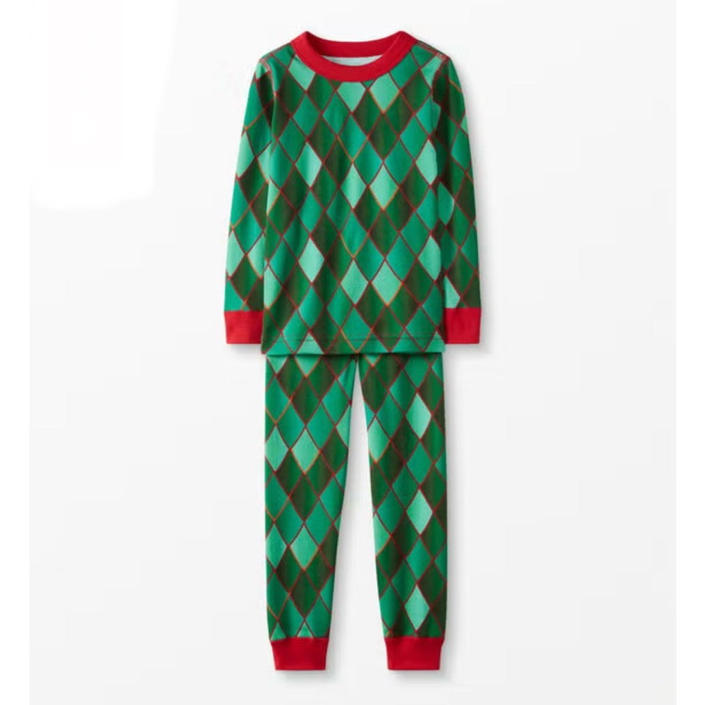 Hanna Andersson Green and Red Long John Pajama Set